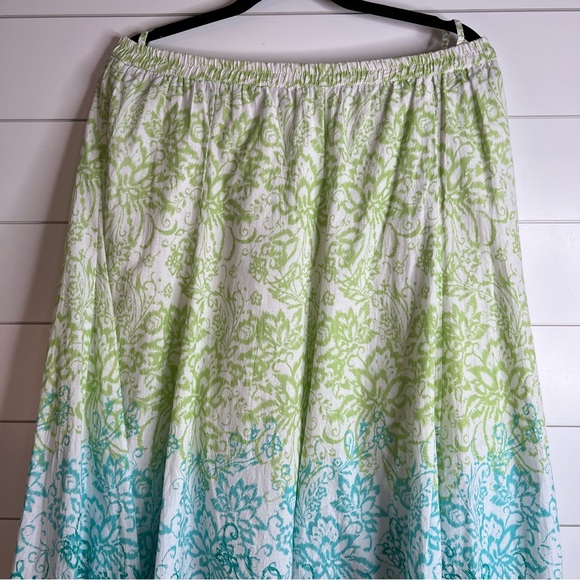 Chadwick’s of Boston Blue Green White Ikat Printed Floral Maxi Skirt. Size M. - Picture 5 of 12